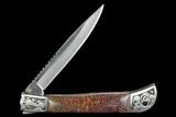 Pocketknife With Fossil Dinosaur Bone (Gembone) Inlays #125245-3